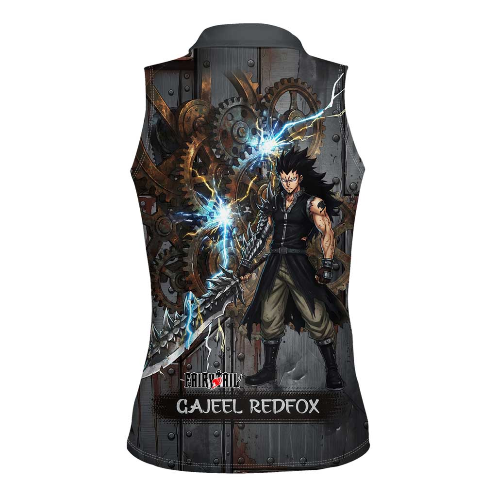 Gajeel Redfox Fairy Tail Women Sleeveless Polo Shirt Industrial Steampunk Anime Style with Iron Dragon Elements
