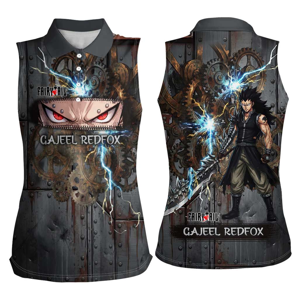 Gajeel Redfox Fairy Tail Women Sleeveless Polo Shirt Industrial Steampunk Anime Style with Iron Dragon Elements