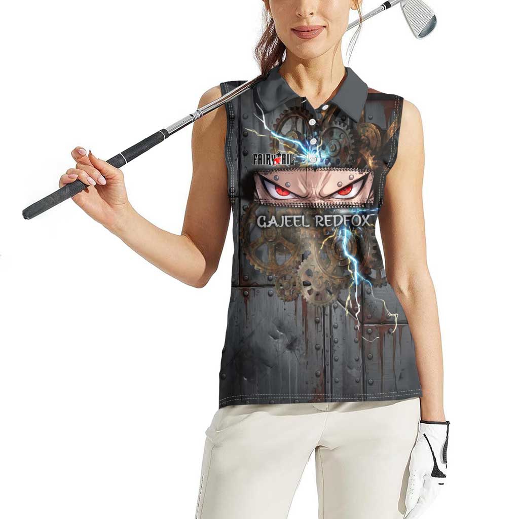 Gajeel Redfox Fairy Tail Women Sleeveless Polo Shirt Industrial Steampunk Anime Style with Iron Dragon Elements