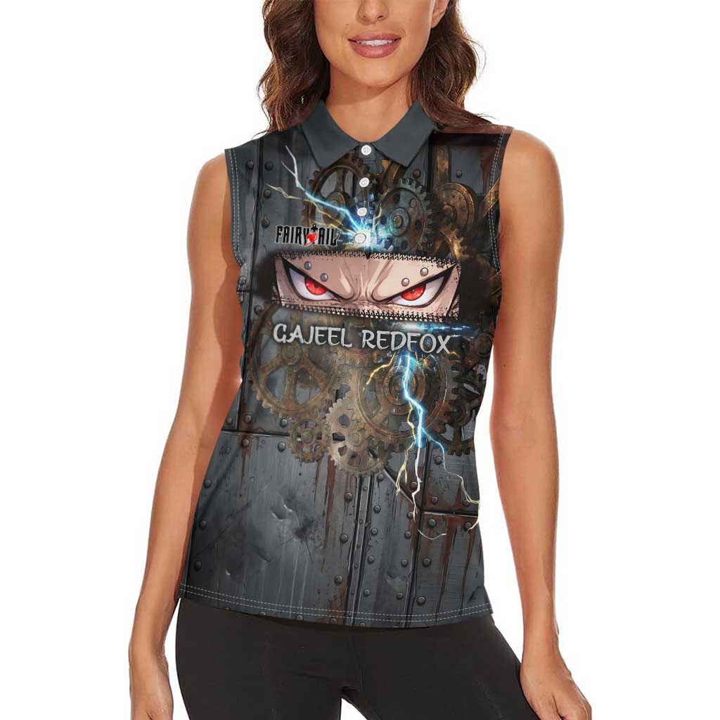 Gajeel Redfox Fairy Tail Women Sleeveless Polo Shirt Industrial Steampunk Anime Style with Iron Dragon Elements