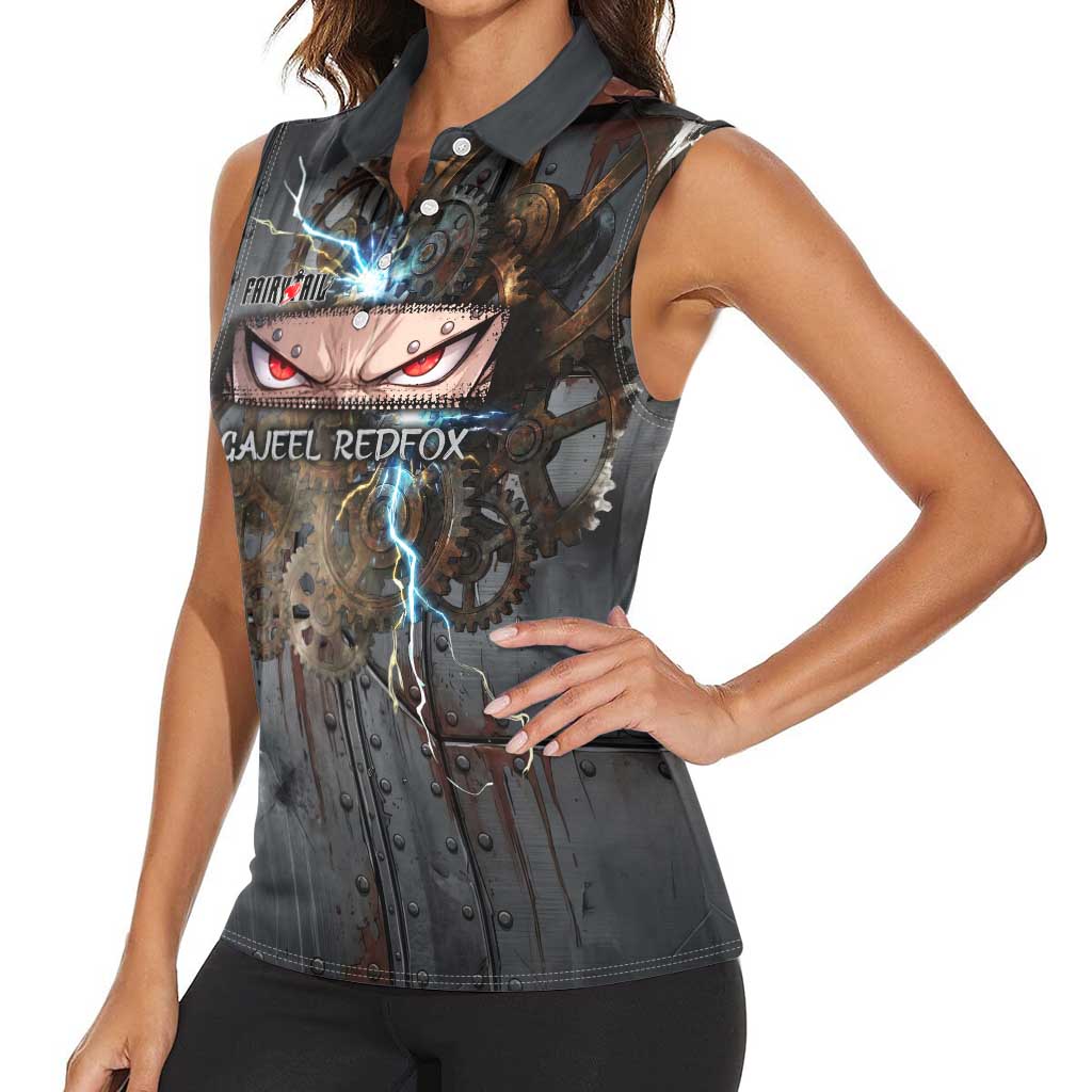 Gajeel Redfox Fairy Tail Women Sleeveless Polo Shirt Industrial Steampunk Anime Style with Iron Dragon Elements