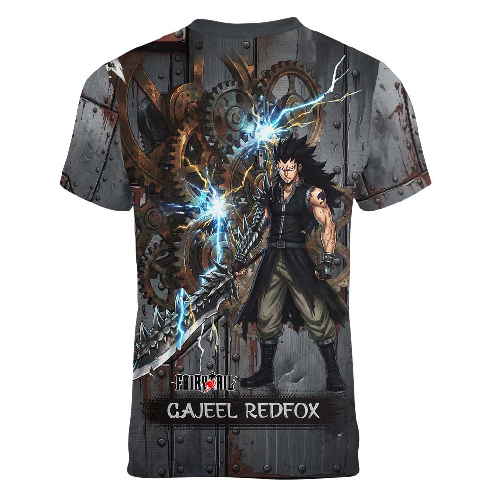 Gajeel Redfox Fairy Tail Women V-Neck T-Shirt Industrial Steampunk Anime Style with Iron Dragon Elements
