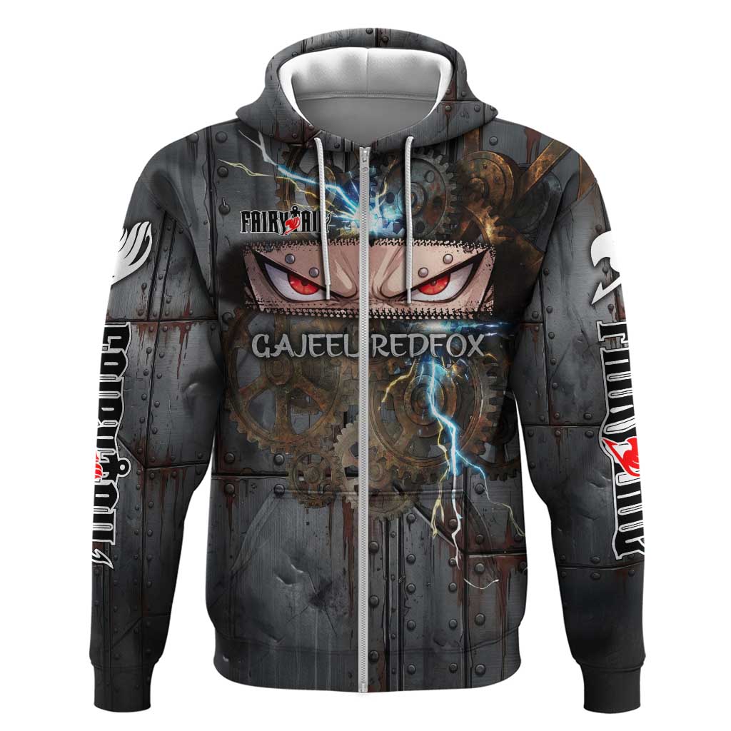 Gajeel Redfox Fairy Tail Zip Hoodie Industrial Steampunk Anime Style with Iron Dragon Elements