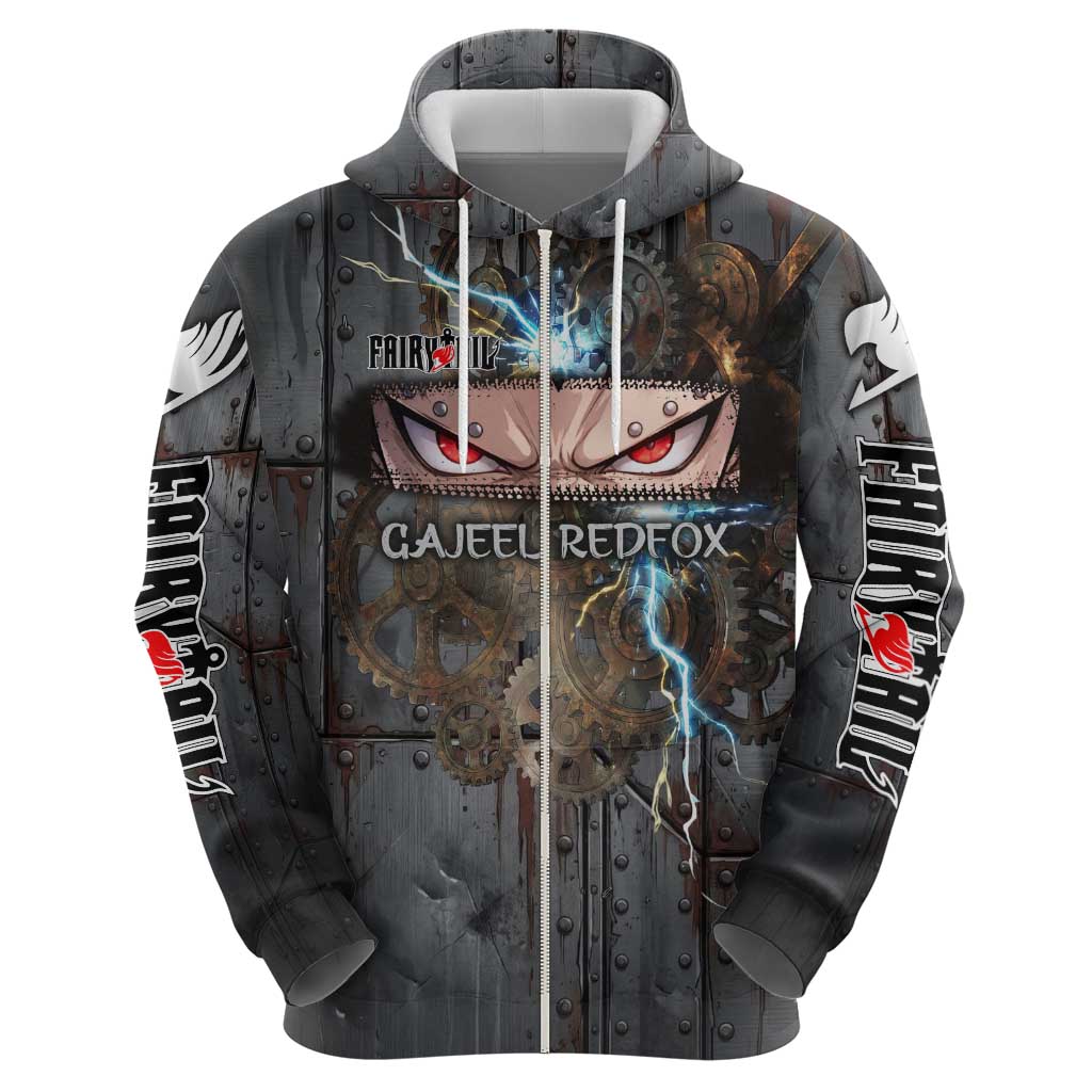 Gajeel Redfox Fairy Tail Zip Hoodie Industrial Steampunk Anime Style with Iron Dragon Elements