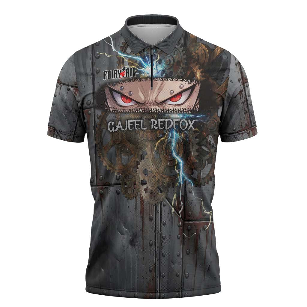 Gajeel Redfox Fairy Tail Zipper Polo Shirt Industrial Steampunk Anime Style with Iron Dragon Elements