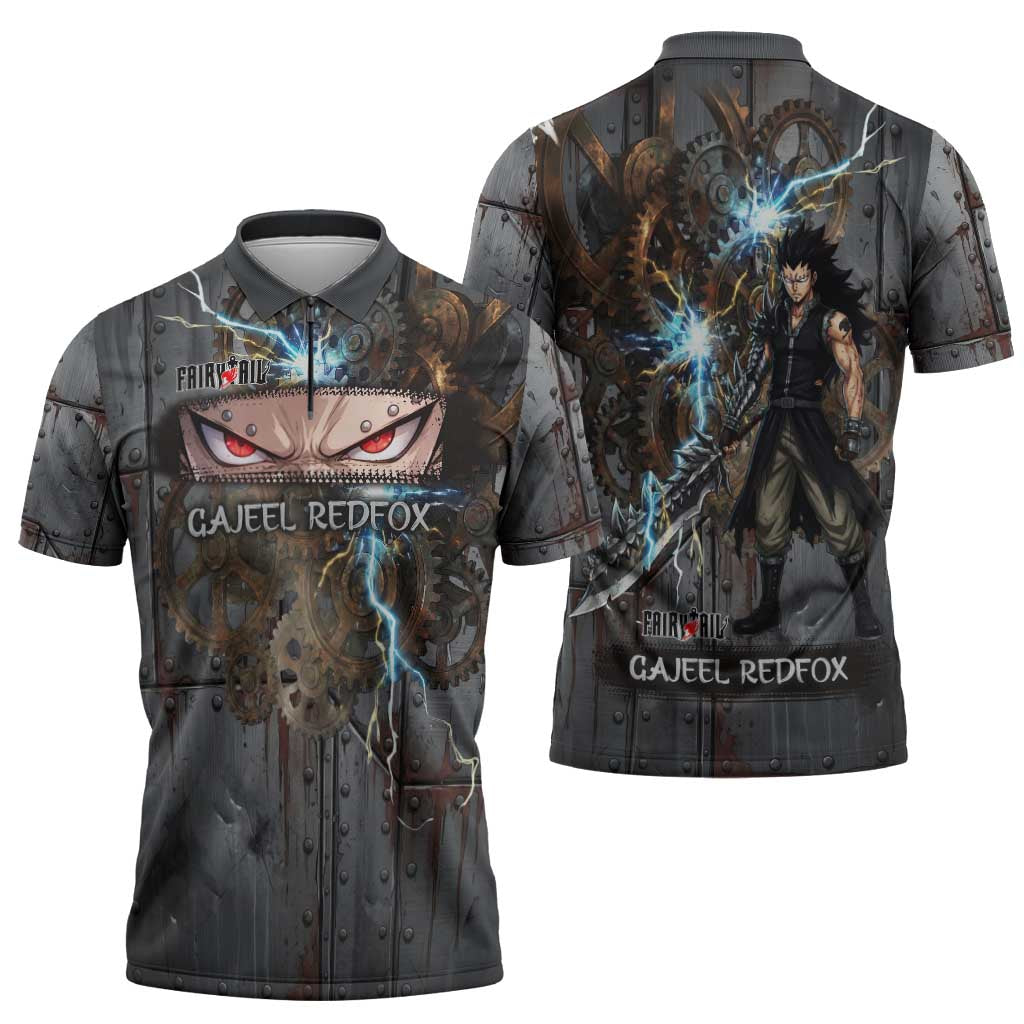 Gajeel Redfox Fairy Tail Zipper Polo Shirt Industrial Steampunk Anime Style with Iron Dragon Elements