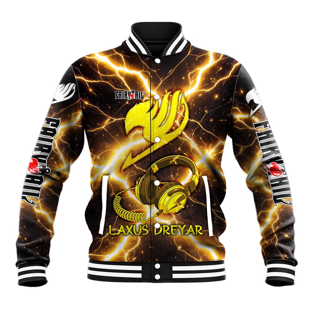 Laxus Dreyar Fairy Tail Baseball Jacket Lightning Dragon Anime Style with Electric Surge Visuals