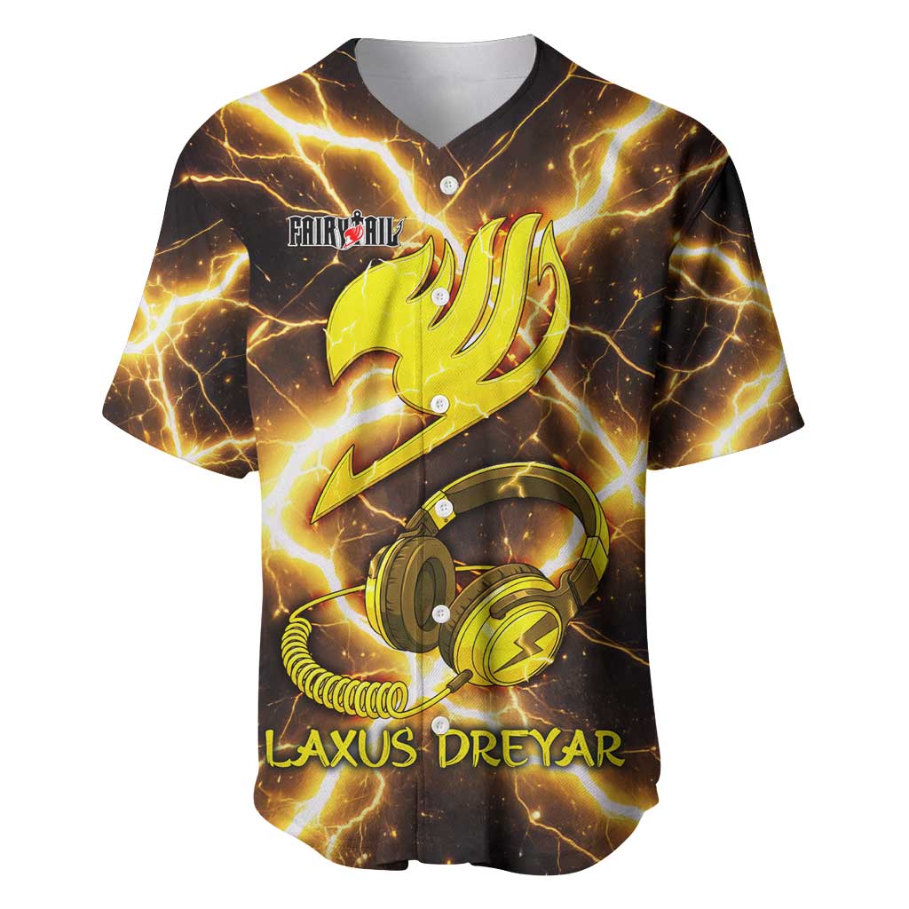 Laxus Dreyar Fairy Tail Baseball Jersey Lightning Dragon Anime Style with Electric Surge Visuals