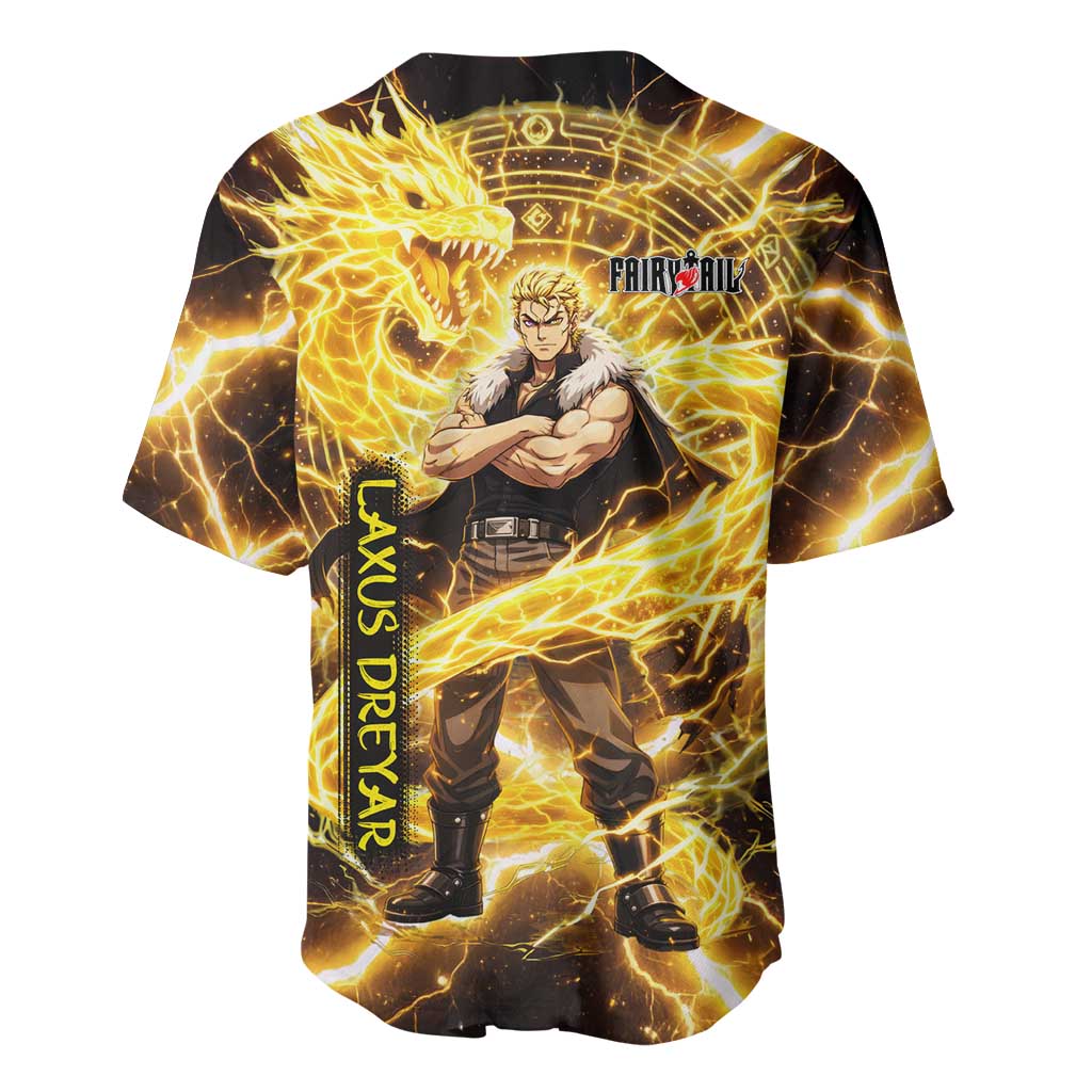 Laxus Dreyar Fairy Tail Baseball Jersey Lightning Dragon Anime Style with Electric Surge Visuals