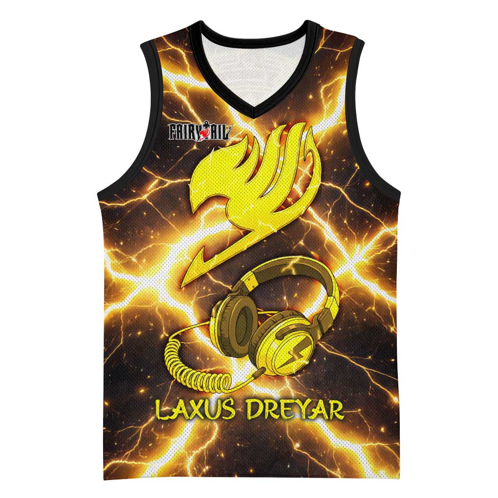 Laxus Dreyar Fairy Tail Basketball Jersey Lightning Dragon Anime Style with Electric Surge Visuals