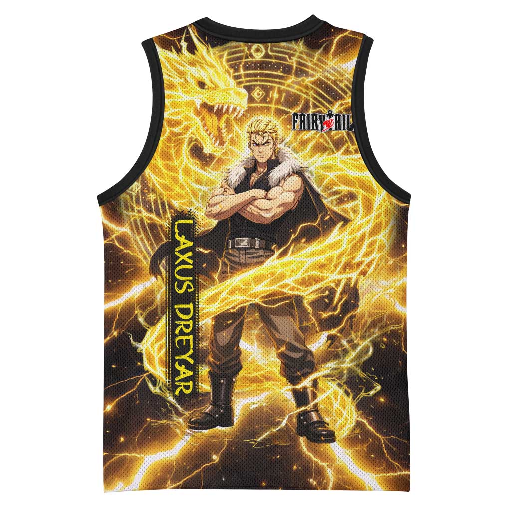 Laxus Dreyar Fairy Tail Basketball Jersey Lightning Dragon Anime Style with Electric Surge Visuals