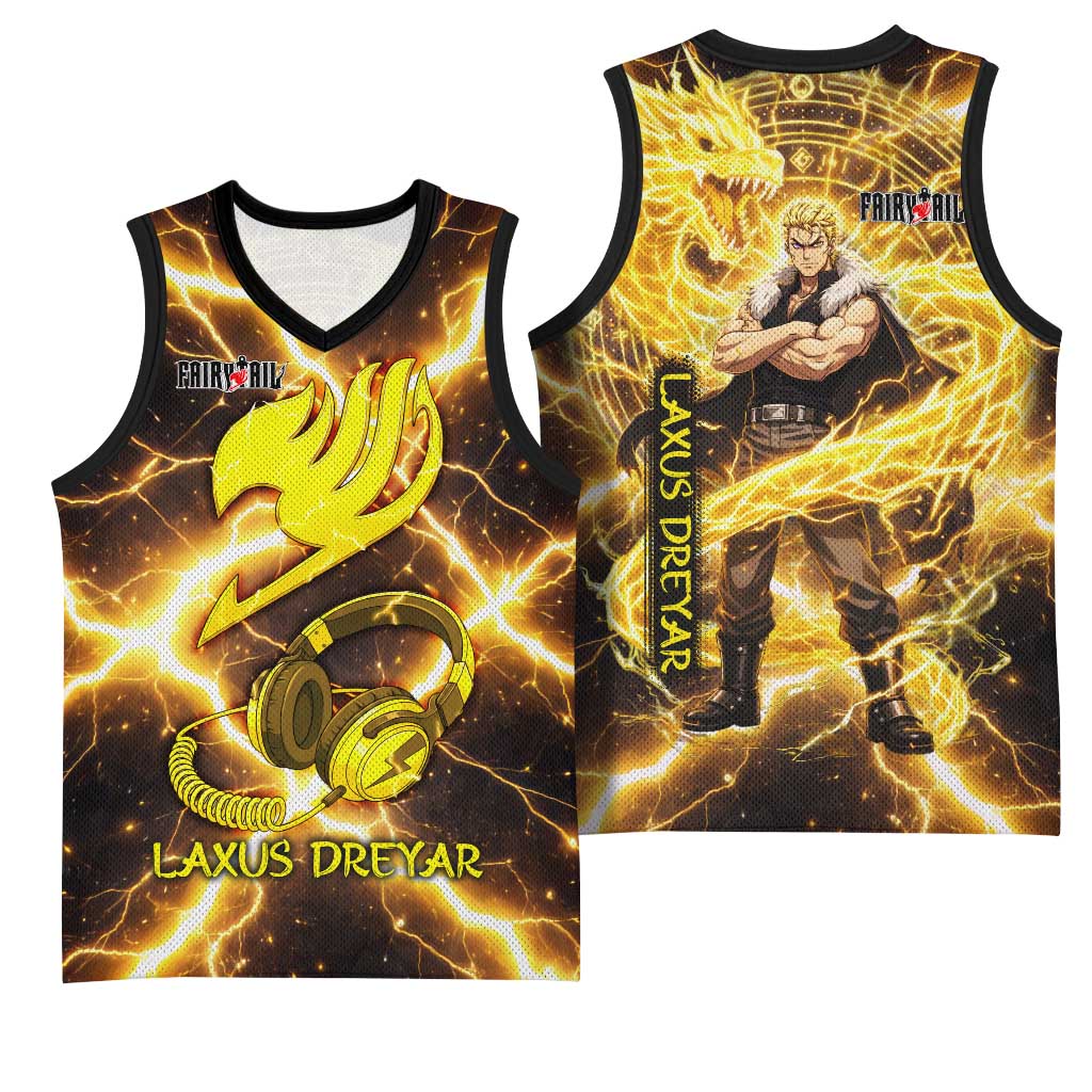 Laxus Dreyar Fairy Tail Basketball Jersey Lightning Dragon Anime Style with Electric Surge Visuals