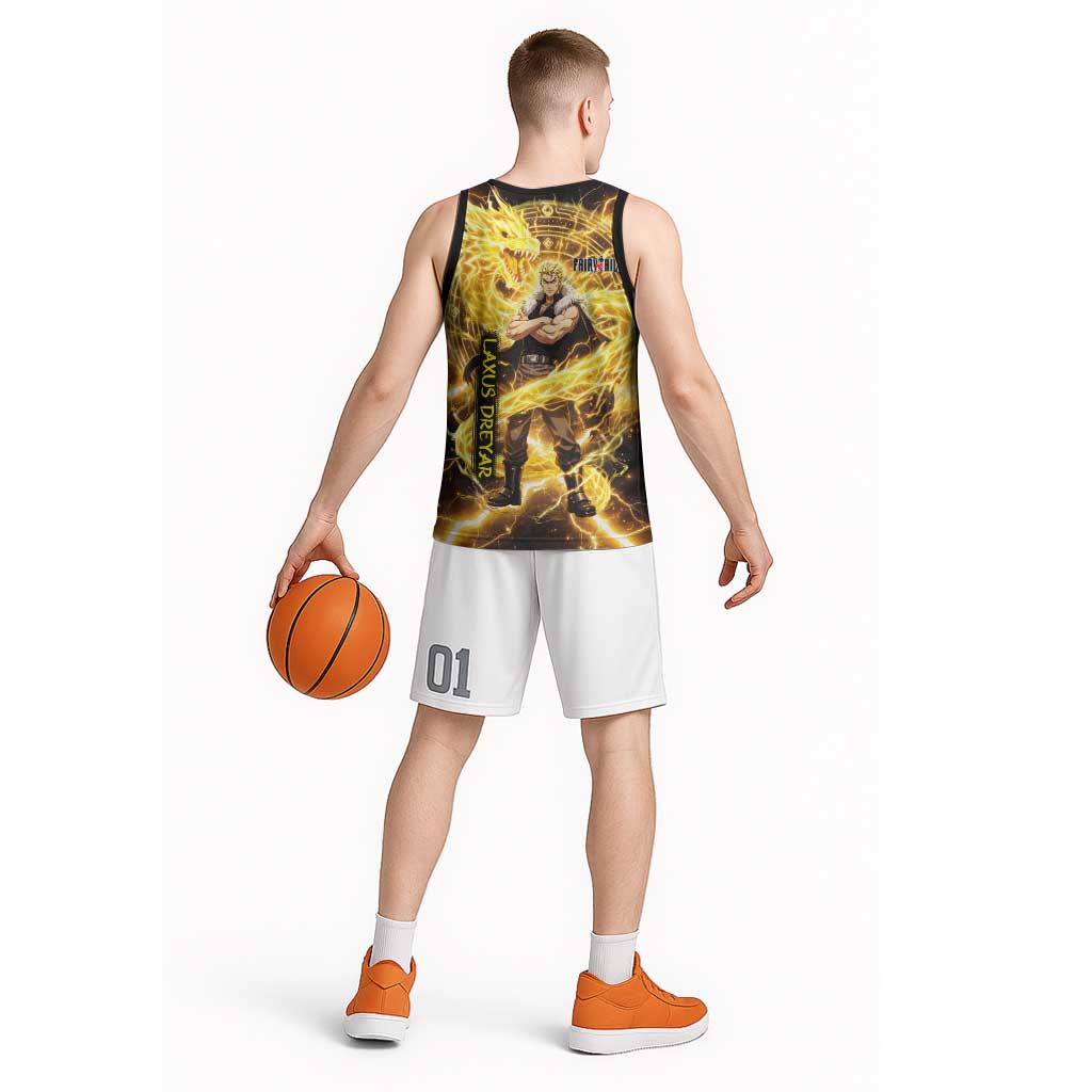 Laxus Dreyar Fairy Tail Basketball Jersey Lightning Dragon Anime Style with Electric Surge Visuals