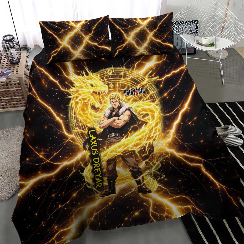 Laxus Dreyar Fairy Tail Bedding Set Lightning Dragon Anime Style with Electric Surge Visuals