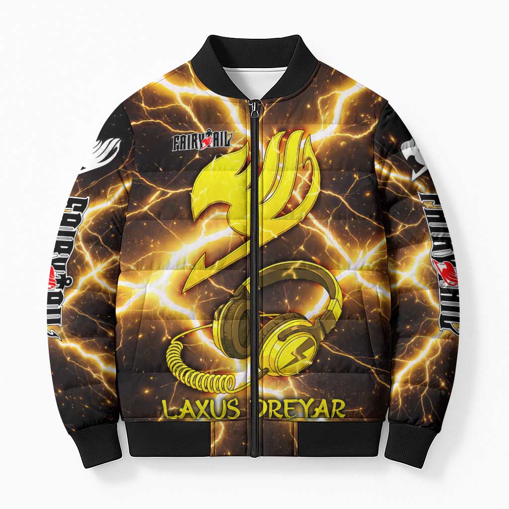 Laxus Dreyar Fairy Tail Bomber Puffer Jacket Lightning Dragon Anime Style with Electric Surge Visuals