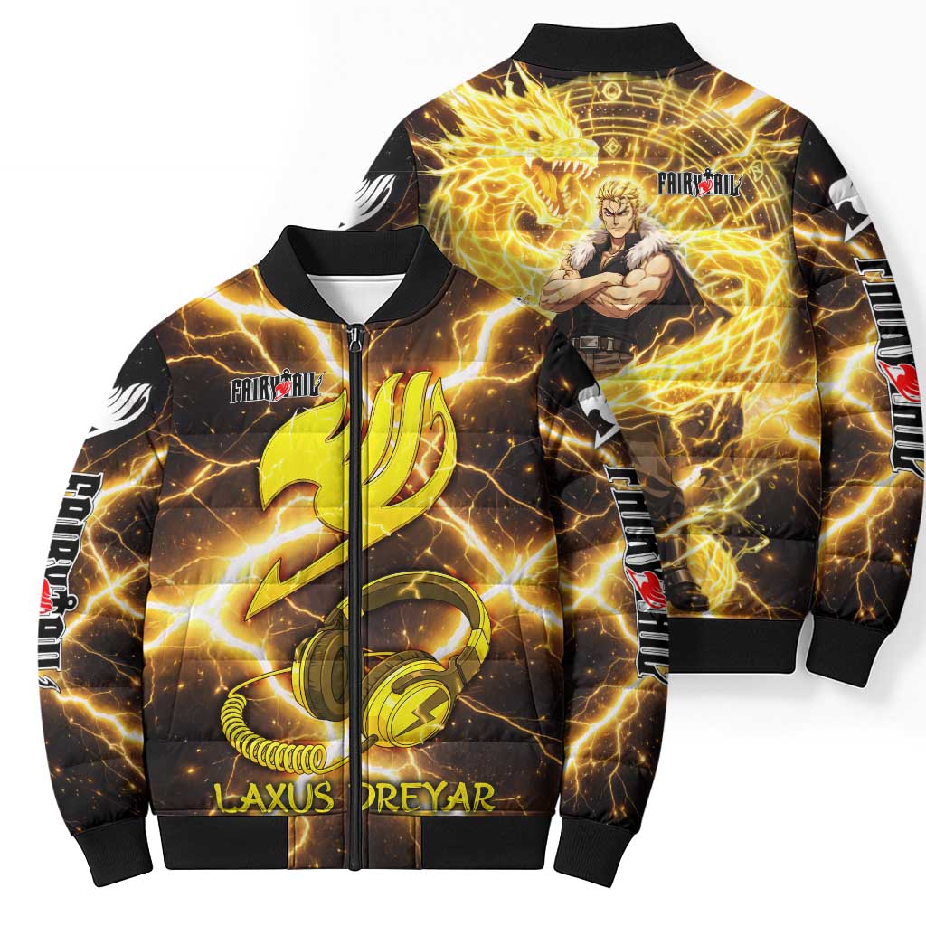 Laxus Dreyar Fairy Tail Bomber Puffer Jacket Lightning Dragon Anime Style with Electric Surge Visuals