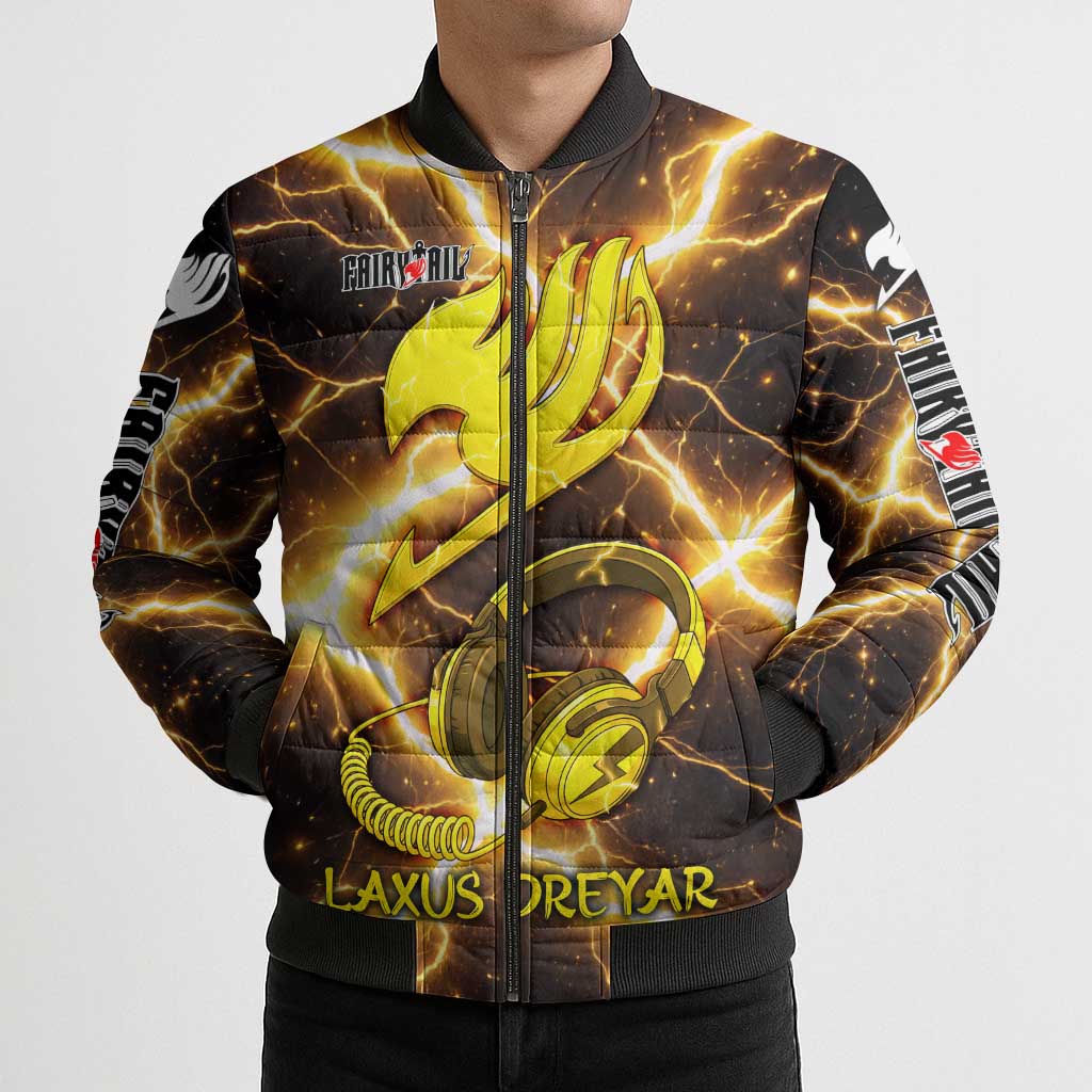 Laxus Dreyar Fairy Tail Bomber Puffer Jacket Lightning Dragon Anime Style with Electric Surge Visuals