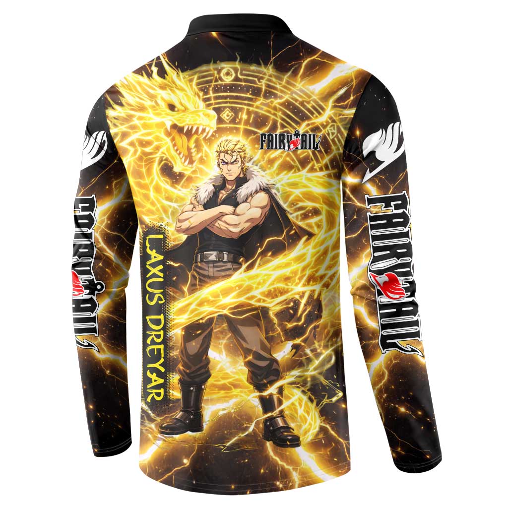 Laxus Dreyar Fairy Tail Button Sweatshirt Lightning Dragon Anime Style with Electric Surge Visuals