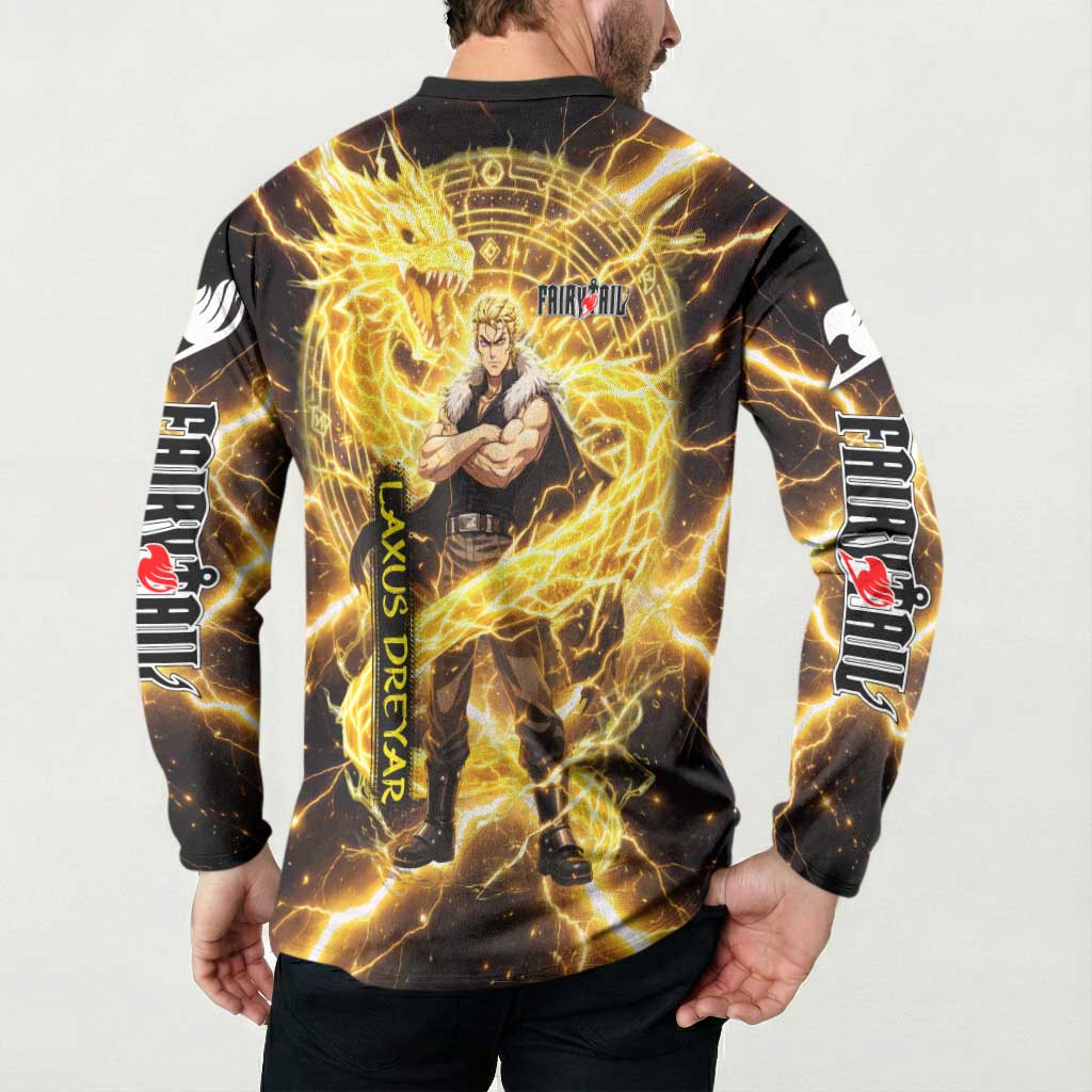 Laxus Dreyar Fairy Tail Button Sweatshirt Lightning Dragon Anime Style with Electric Surge Visuals