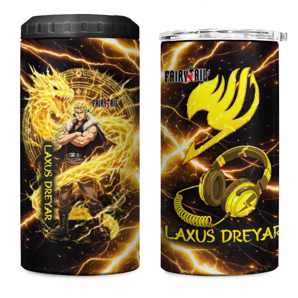 Laxus Dreyar Fairy Tail 4 in 1 Can Cooler Tumbler Lightning Dragon Anime Style with Electric Surge Visuals