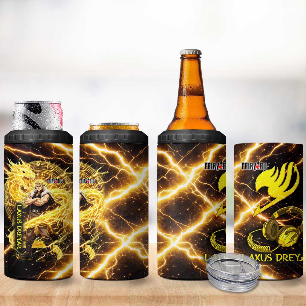 Laxus Dreyar Fairy Tail 4 in 1 Can Cooler Tumbler Lightning Dragon Anime Style with Electric Surge Visuals