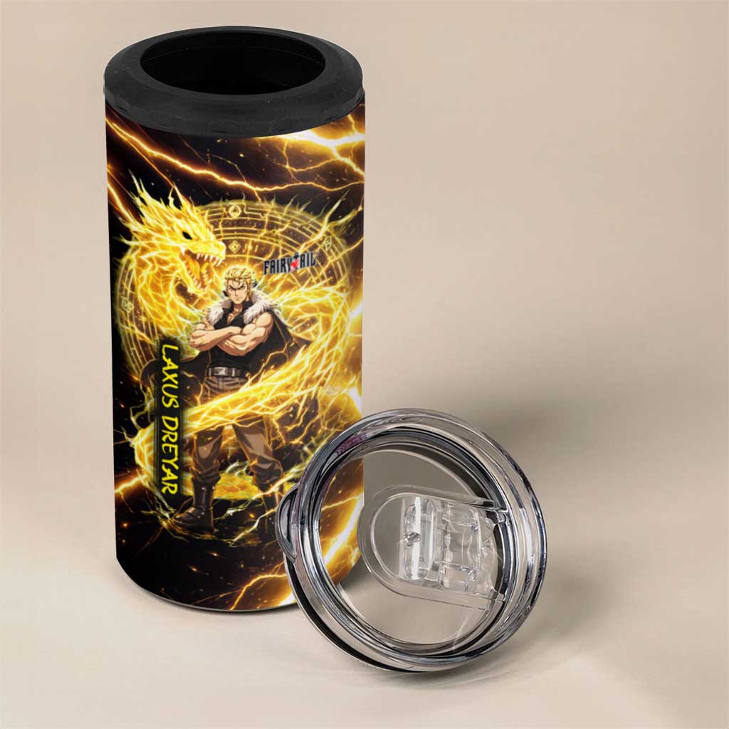 Laxus Dreyar Fairy Tail 4 in 1 Can Cooler Tumbler Lightning Dragon Anime Style with Electric Surge Visuals