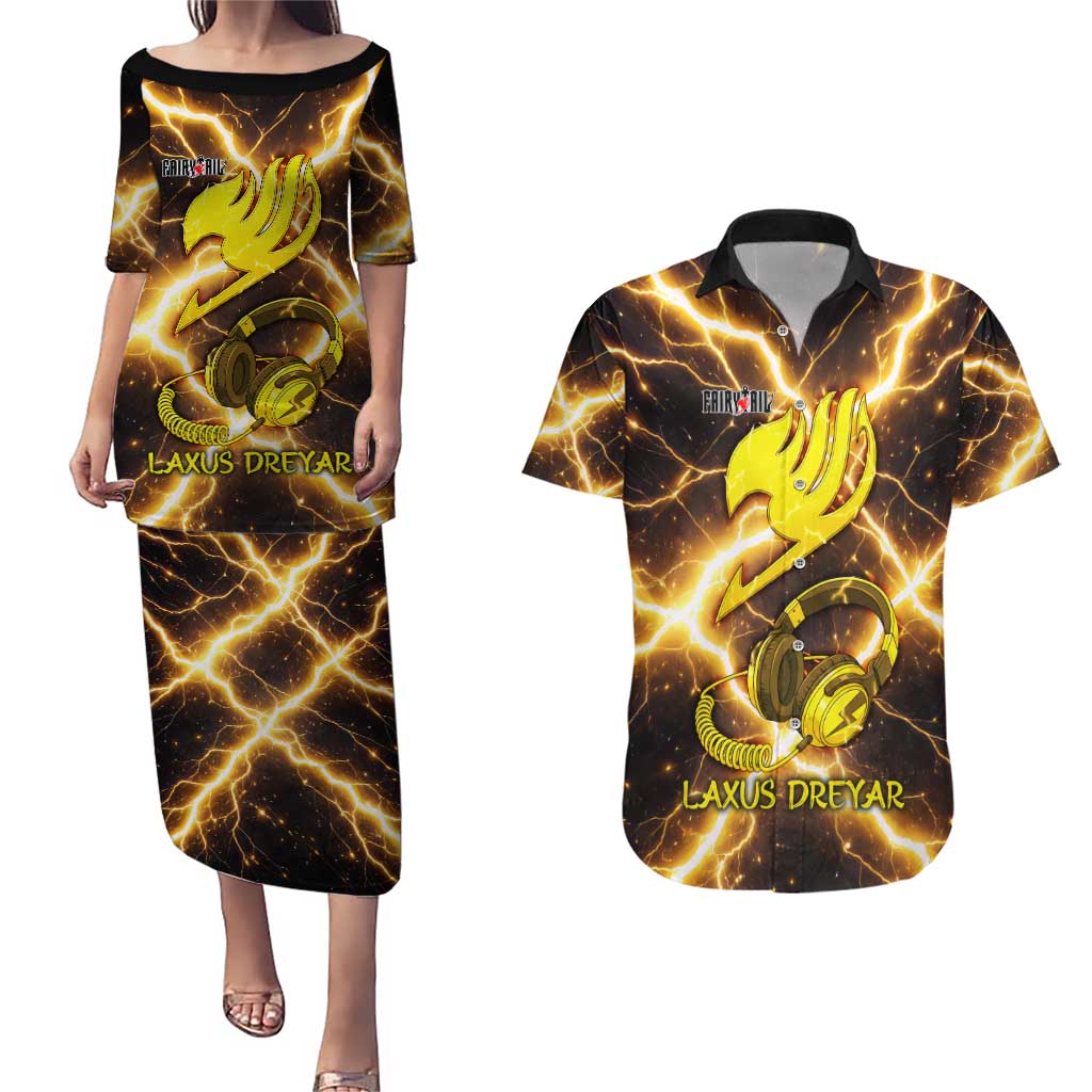 Laxus Dreyar Fairy Tail Couples Matching Puletasi and Hawaiian Shirt Lightning Dragon Anime Style with Electric Surge Visuals