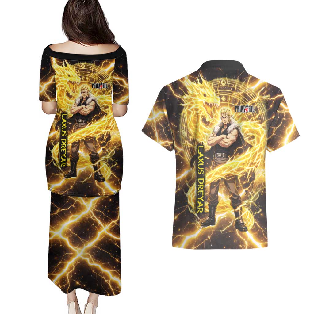 Laxus Dreyar Fairy Tail Couples Matching Puletasi and Hawaiian Shirt Lightning Dragon Anime Style with Electric Surge Visuals