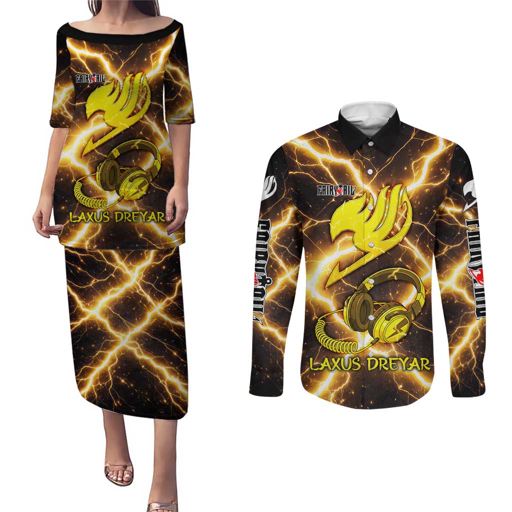 Laxus Dreyar Fairy Tail Couples Matching Puletasi and Long Sleeve Button Shirt Lightning Dragon Anime Style with Electric Surge Visuals