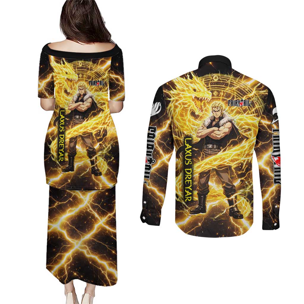 Laxus Dreyar Fairy Tail Couples Matching Puletasi and Long Sleeve Button Shirt Lightning Dragon Anime Style with Electric Surge Visuals