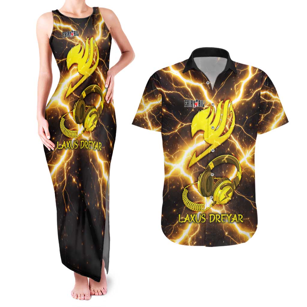 Laxus Dreyar Fairy Tail Couples Matching Tank Maxi Dress and Hawaiian Shirt Lightning Dragon Anime Style with Electric Surge Visuals