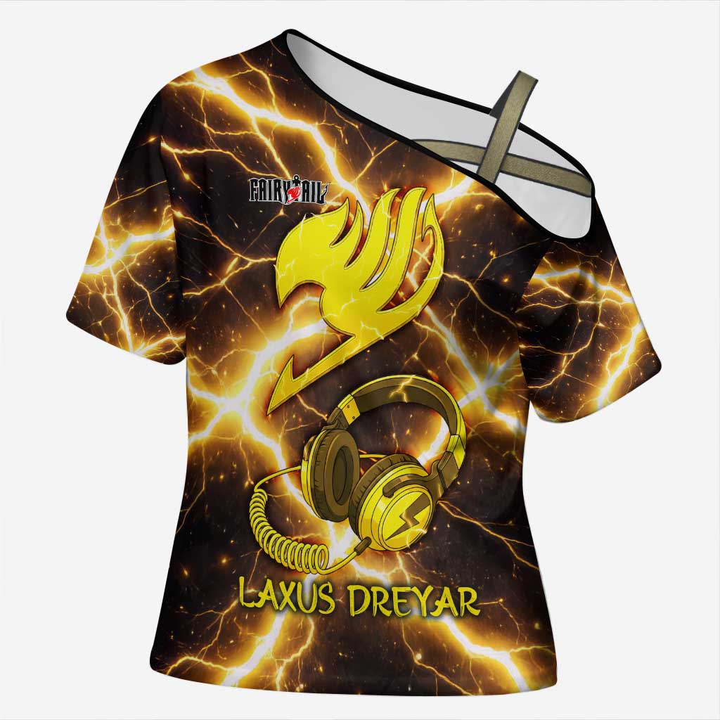 Laxus Dreyar Fairy Tail Cross Shoulder Shirt Lightning Dragon Anime Style with Electric Surge Visuals