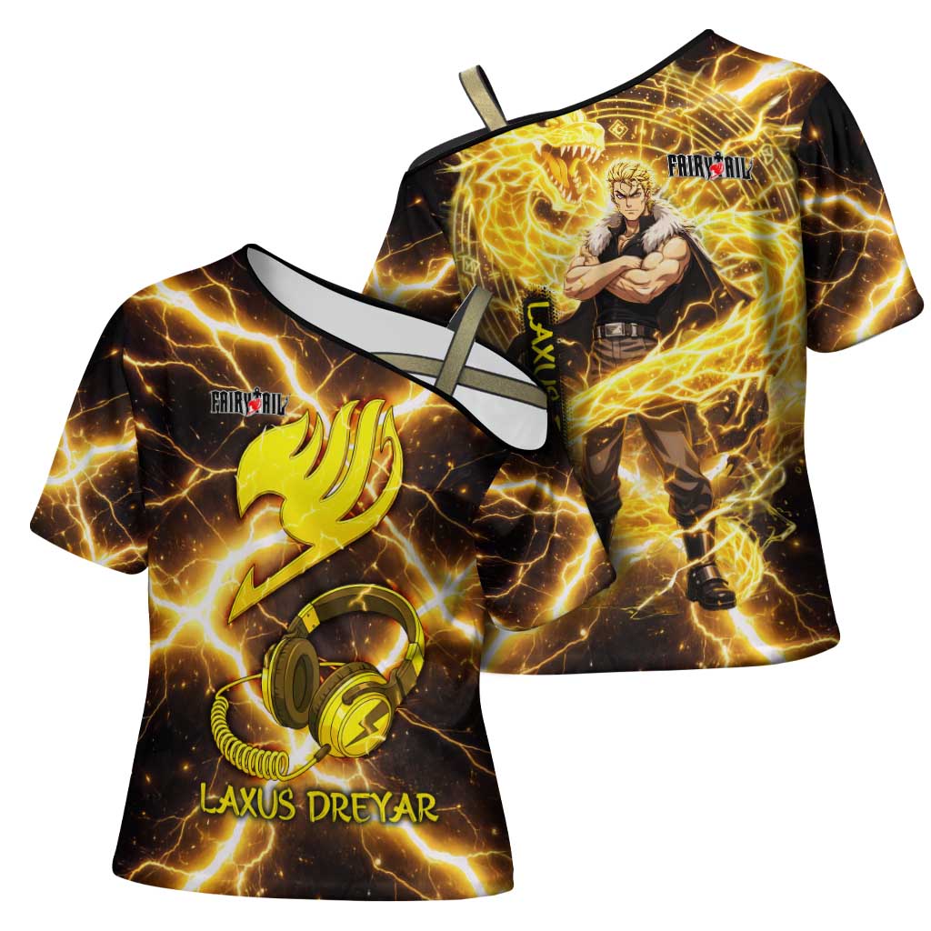 Laxus Dreyar Fairy Tail Cross Shoulder Shirt Lightning Dragon Anime Style with Electric Surge Visuals