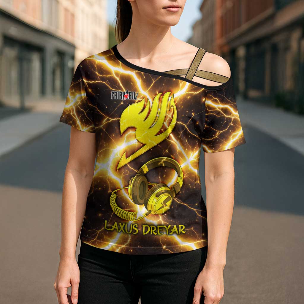 Laxus Dreyar Fairy Tail Cross Shoulder Shirt Lightning Dragon Anime Style with Electric Surge Visuals