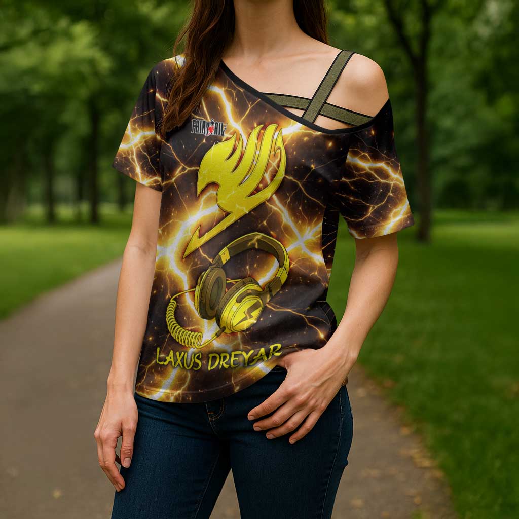 Laxus Dreyar Fairy Tail Cross Shoulder Shirt Lightning Dragon Anime Style with Electric Surge Visuals