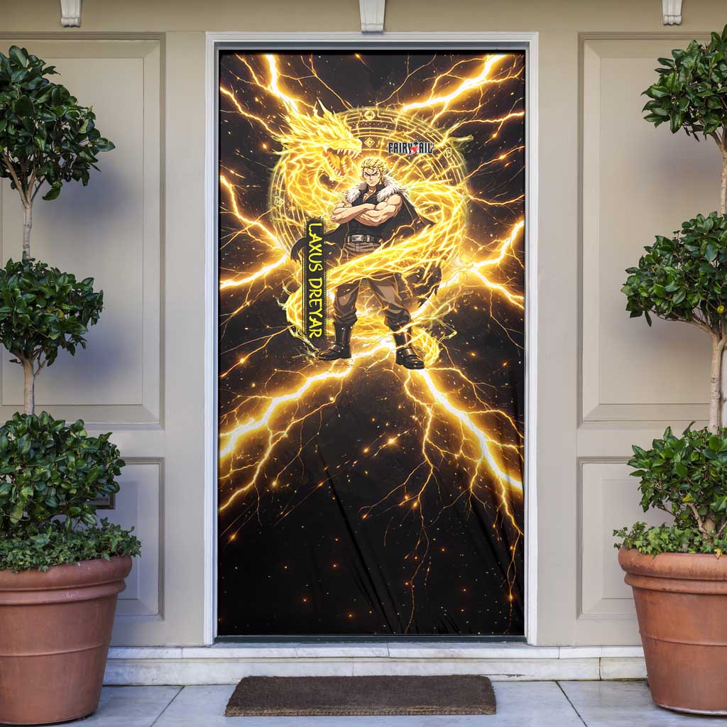 Laxus Dreyar Fairy Tail Door Cover Lightning Dragon Anime Style with Electric Surge Visuals