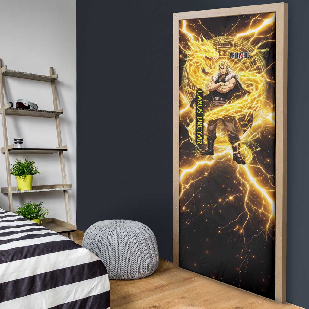 Laxus Dreyar Fairy Tail Door Cover Lightning Dragon Anime Style with Electric Surge Visuals