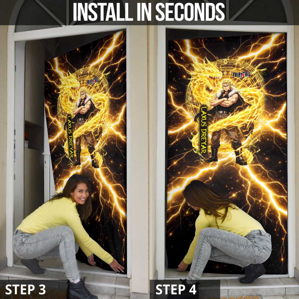Laxus Dreyar Fairy Tail Door Cover Lightning Dragon Anime Style with Electric Surge Visuals