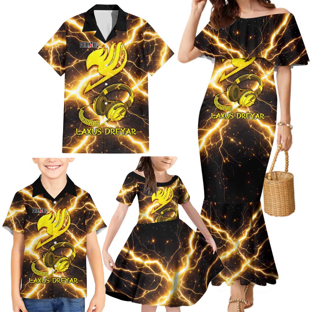 Laxus Dreyar Fairy Tail Family Matching Mermaid Dress and Hawaiian Shirt Lightning Dragon Anime Style with Electric Surge Visuals