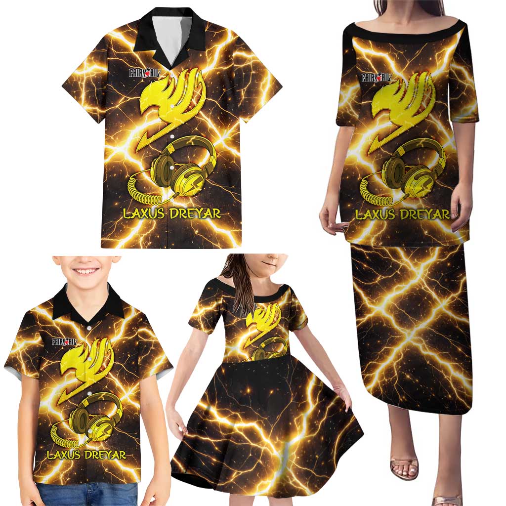 Laxus Dreyar Fairy Tail Family Matching Puletasi and Hawaiian Shirt Lightning Dragon Anime Style with Electric Surge Visuals