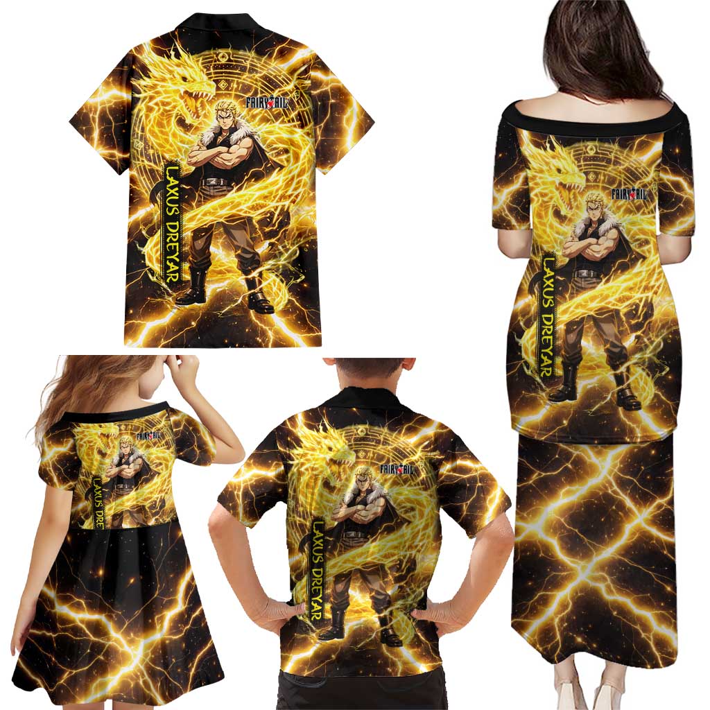 Laxus Dreyar Fairy Tail Family Matching Puletasi and Hawaiian Shirt Lightning Dragon Anime Style with Electric Surge Visuals