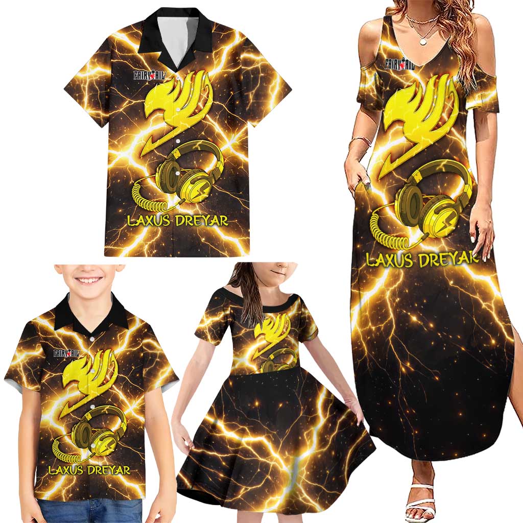 Laxus Dreyar Fairy Tail Family Matching Summer Maxi Dress and Hawaiian Shirt Lightning Dragon Anime Style with Electric Surge Visuals