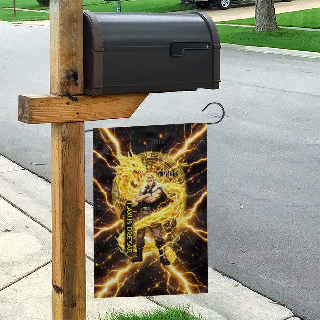 Laxus Dreyar Fairy Tail Garden Flag Lightning Dragon Anime Style with Electric Surge Visuals