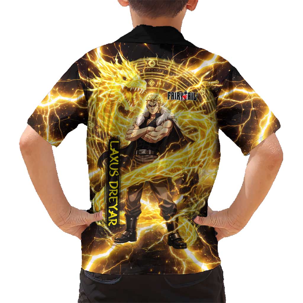 Laxus Dreyar Fairy Tail Kid Hawaiian Shirt Lightning Dragon Anime Style with Electric Surge Visuals