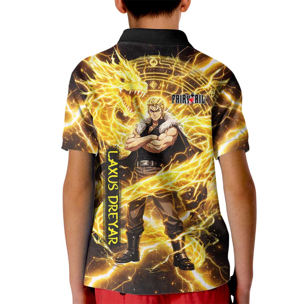 Laxus Dreyar Fairy Tail Kid Polo Shirt Lightning Dragon Anime Style with Electric Surge Visuals