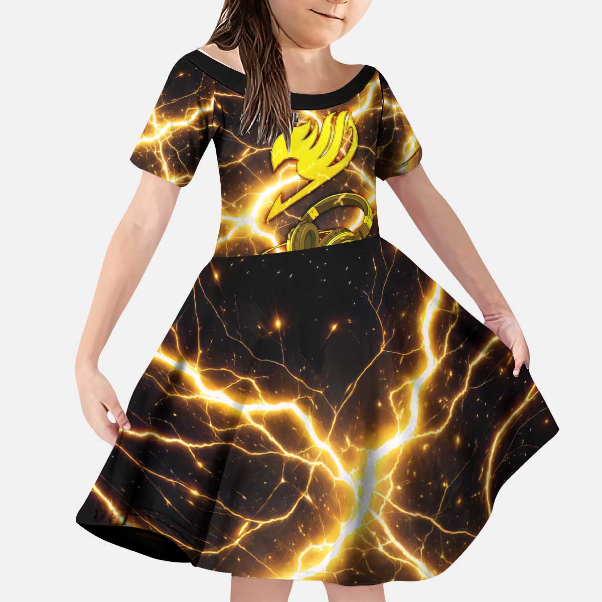 Laxus Dreyar Fairy Tail Kid Short Sleeve Dress Lightning Dragon Anime Style with Electric Surge Visuals
