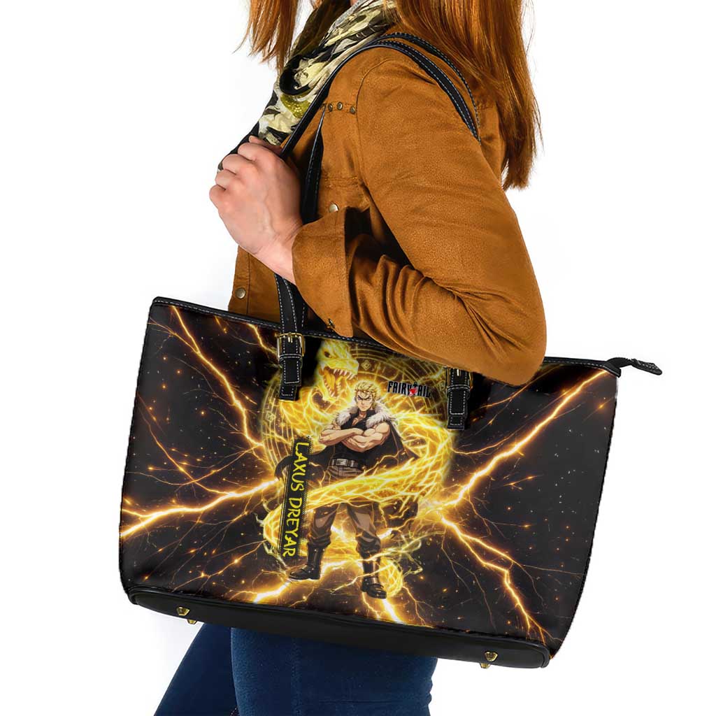 Laxus Dreyar Fairy Tail Leather Tote Bag Lightning Dragon Anime Style with Electric Surge Visuals