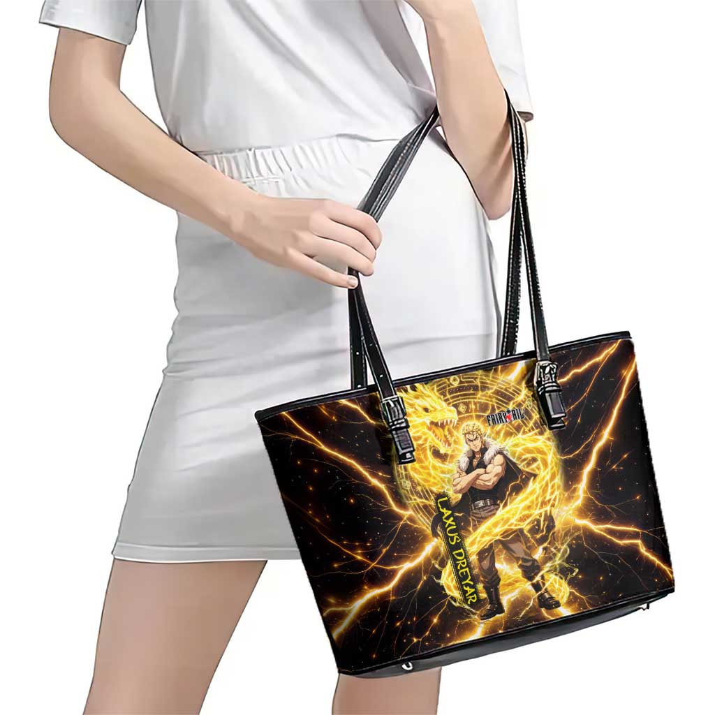 Laxus Dreyar Fairy Tail Leather Tote Bag Lightning Dragon Anime Style with Electric Surge Visuals