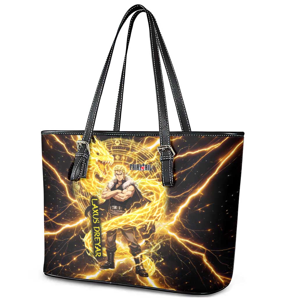 Laxus Dreyar Fairy Tail Leather Tote Bag Lightning Dragon Anime Style with Electric Surge Visuals