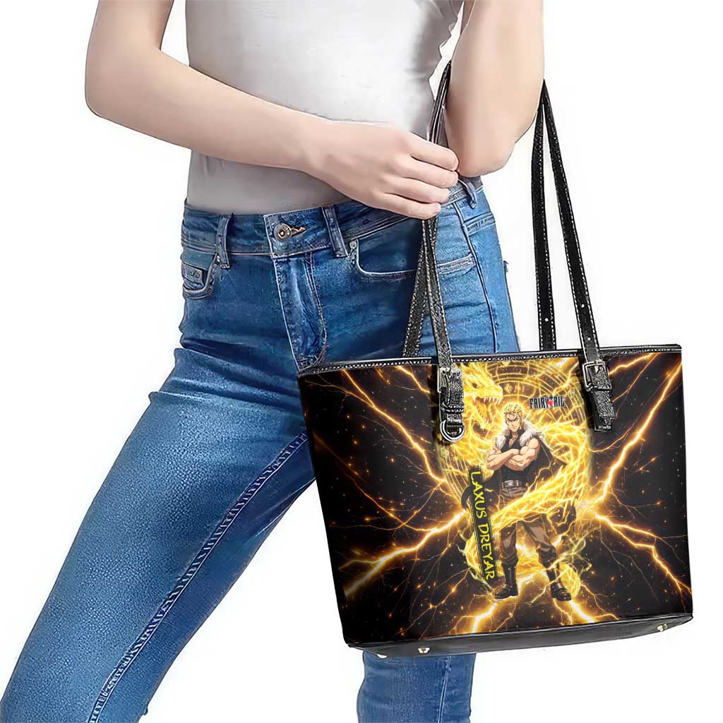Laxus Dreyar Fairy Tail Leather Tote Bag Lightning Dragon Anime Style with Electric Surge Visuals